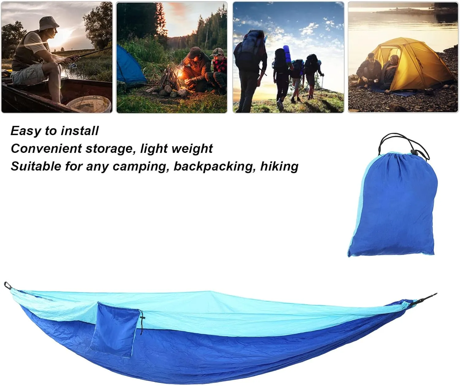 Camping Hammock,Lightweight Nylon Parachute Hammocks,Double Hammock,300 x 200cm Two Person Travel Hammock for Backpacking,Travel,Patio,Hiking(Blue)(Azul)