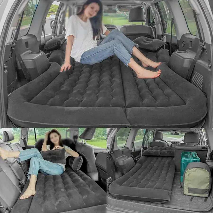 Camping Is Easy® SUV Air Mattress Thickened and Double-Sided Flocking Travel Camping Bed with 2 Pillows & Electric Pump Dedicated Mobile Cushion Inflatable Bed for SUV Trunk and Rear Seat