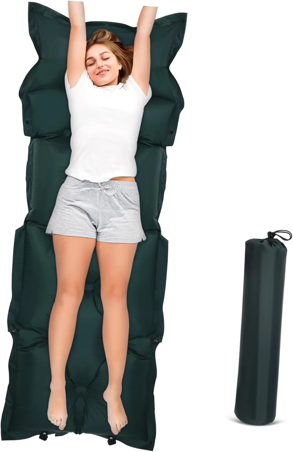 Camping Mat Sleeping Pad for Camping Cooling Mattress Topper Camping Sleeping Cushion Tent Memory Foam Mattress Topper Plane Futon Self Inflating Mattress Kit Cot Green