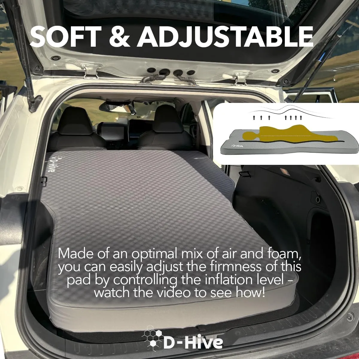Camping Mattress - Compatible with Tesla Model Y, 4.5" Extra Thick Self-Inflating Air Mattress, Self-Inflating Sleeping Pad Car Mattress, Solid Foam for All-Seasons, Fits SUVs incl Pump