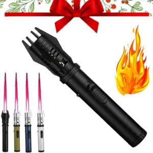 Camping Outdoor Windproof Straight Flame Lighter, 2025 New 360° Inverted Ignition, Adjustable, Suitable for All Environments, Gift for Men, with Gift Box (Black)