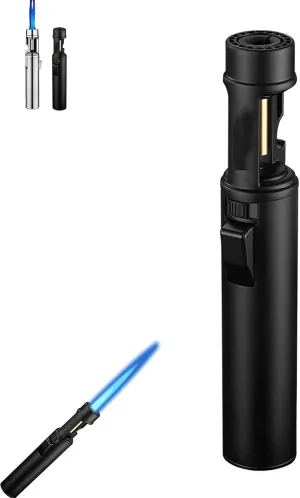 Camping Outdoor Windproof Straight Flame Lighter, Airbrush With Adjustable Flame Size, 360 Degree Rotating Ignition, Refillable Butane Torch (A-Black)