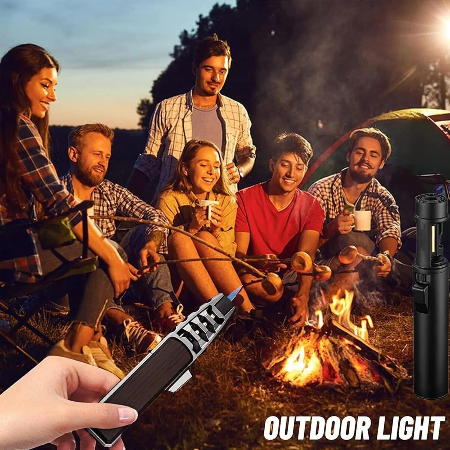 Camping Outdoor Windproof Straight Flame Lighter, Airbrush With Adjustable Flame Size, 360 Degree Rotating Ignition, Refillable Butane Torch (A-Black)