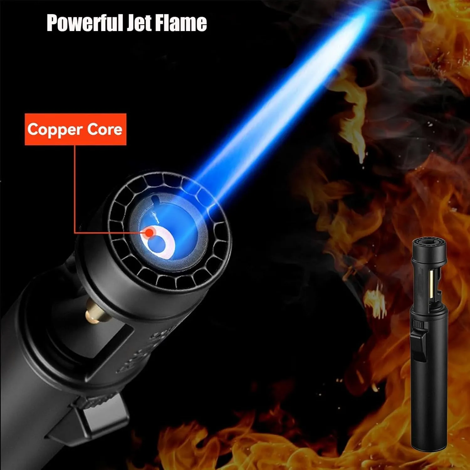 Camping Outdoor Windproof Straight Flame Lighter, Airbrush With Adjustable Flame Size, 360 Degree Rotating Ignition, Refillable Butane Torch (A-Black)
