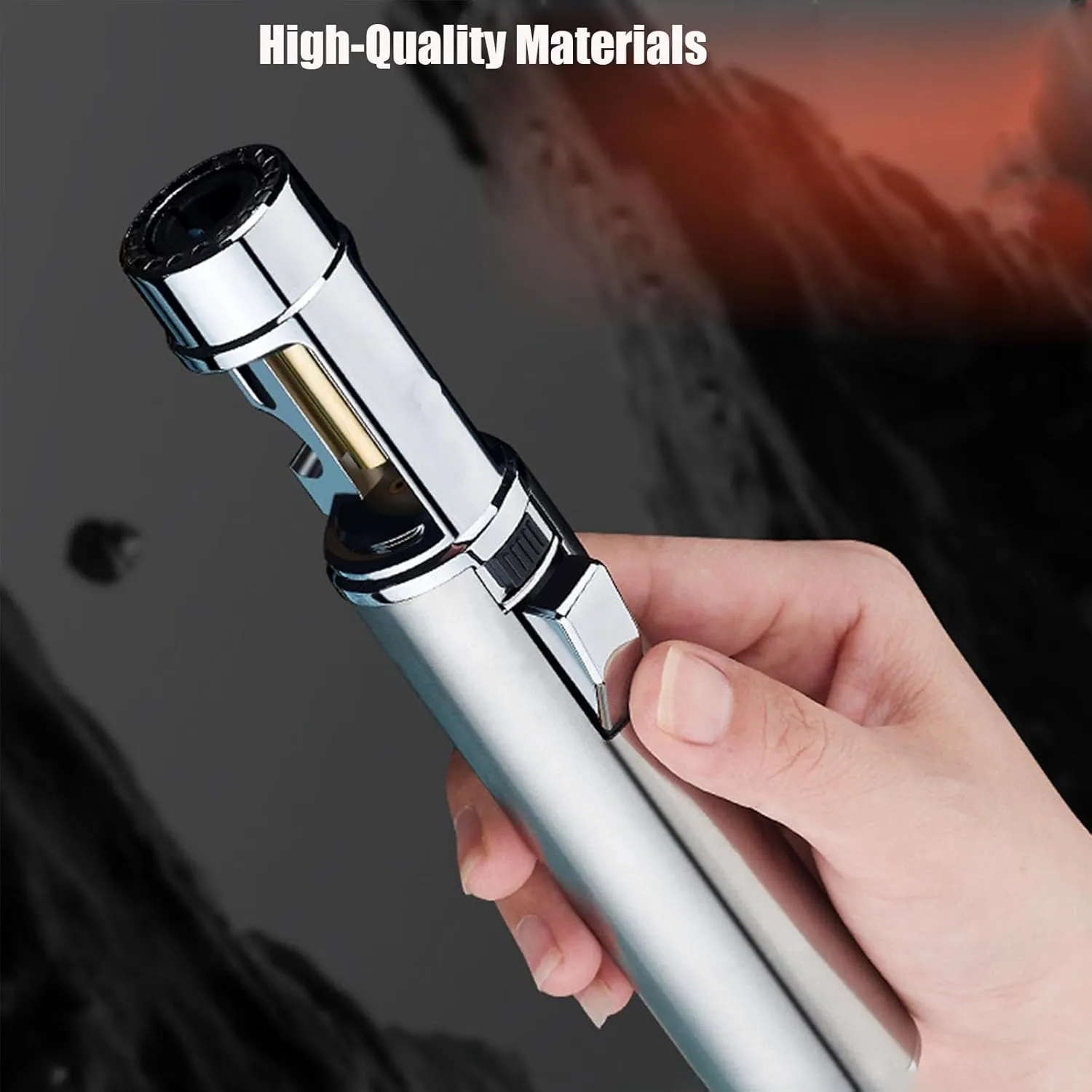 Camping Outdoor Windproof Straight Flame Lighter, Airbrush With Adjustable Flame Size, 360 Degree Rotating Ignition, Refillable Butane Torch (A-Black)