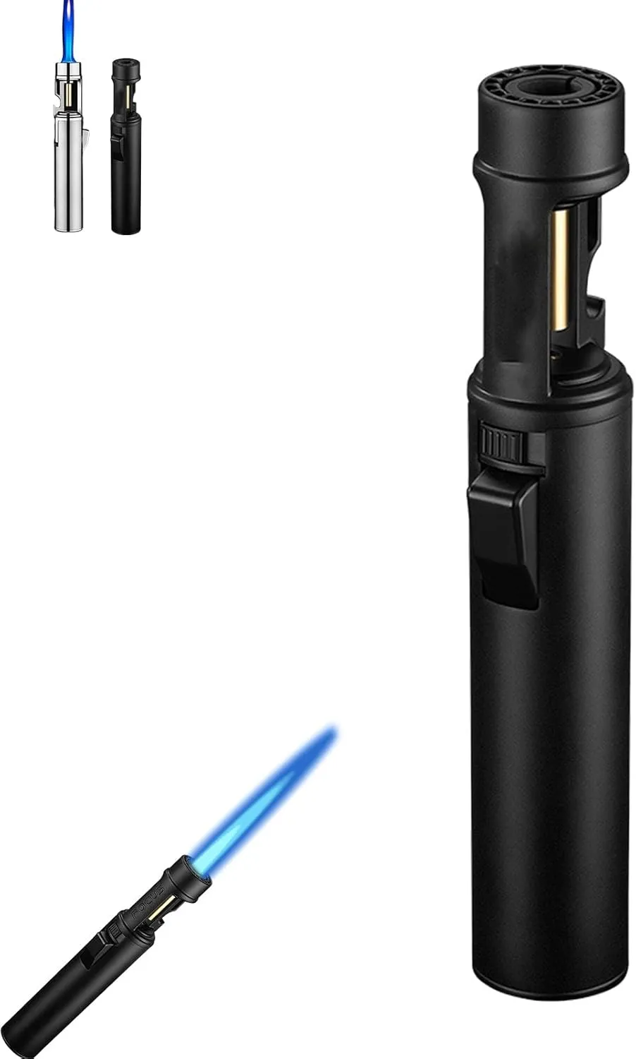 Camping Outdoor Windproof Straight Flame Lighter, Airbrush With Adjustable Flame Size, 360 Degree Rotating Ignition, Refillable Butane Torch (A-Black)