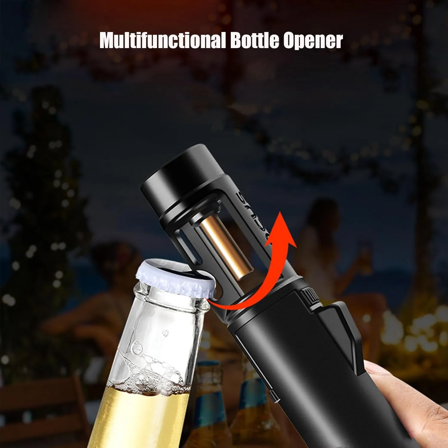 Camping Outdoor Windproof Straight Flame Lighter, Airbrush With Adjustable Flame Size, 360 Degree Rotating Ignition, Refillable Butane Torch (A-Black)