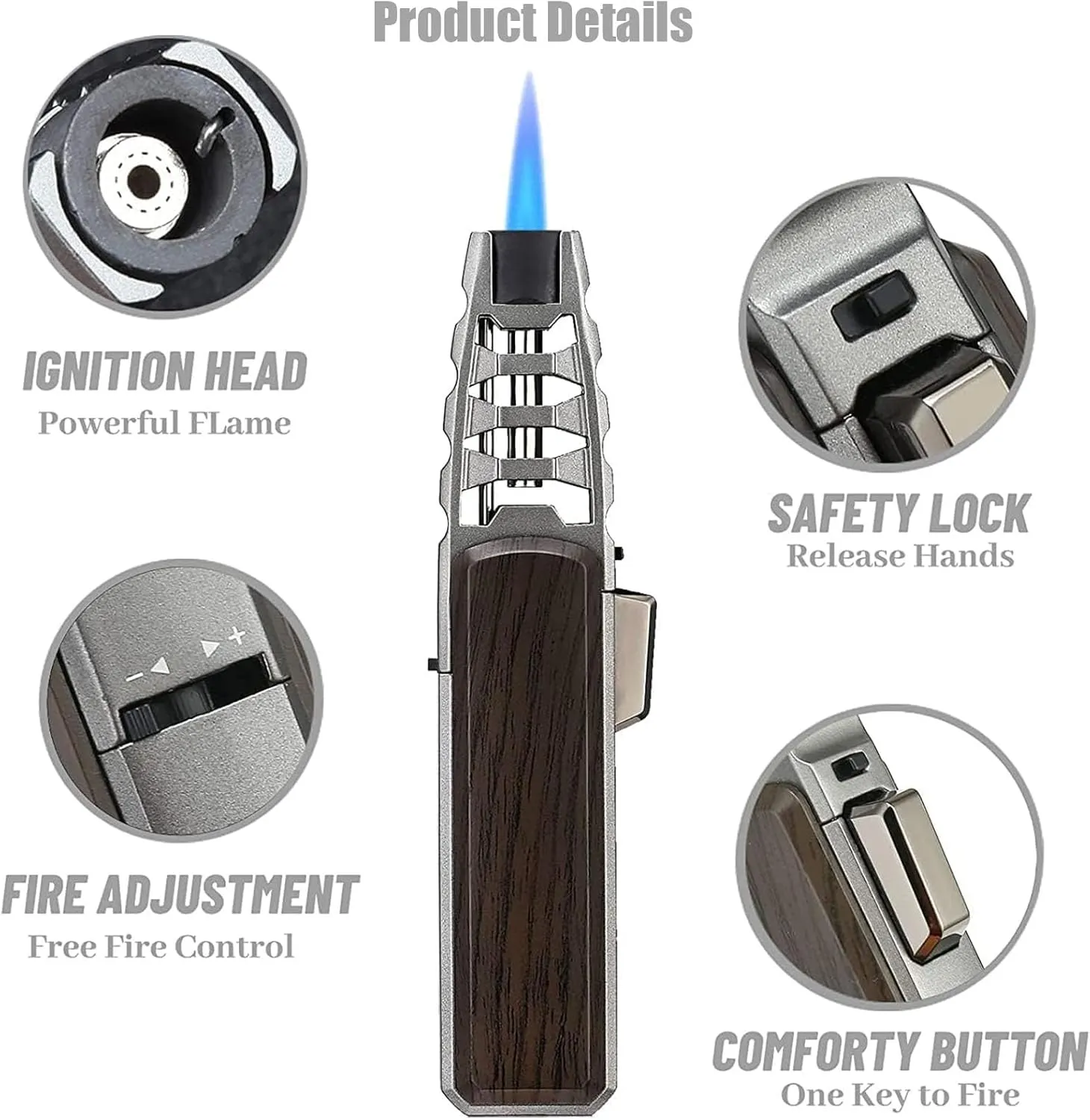 Camping Outdoor Windproof Straight Flame Lighter, Airbrush With Adjustable Flame Size, 360 Degree Rotating Ignition, Refillable Butane Torch (A-Black)