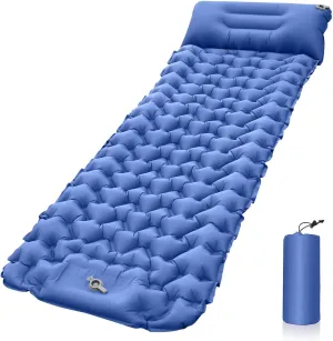 Camping Sleeping Pad, Inflatable Camping Sleeping Mat with Pillow Built-in Foot Press, Lightweight Camping Mattress Pad for Camping Backpacking Hiking Traveling Tent (Blue)