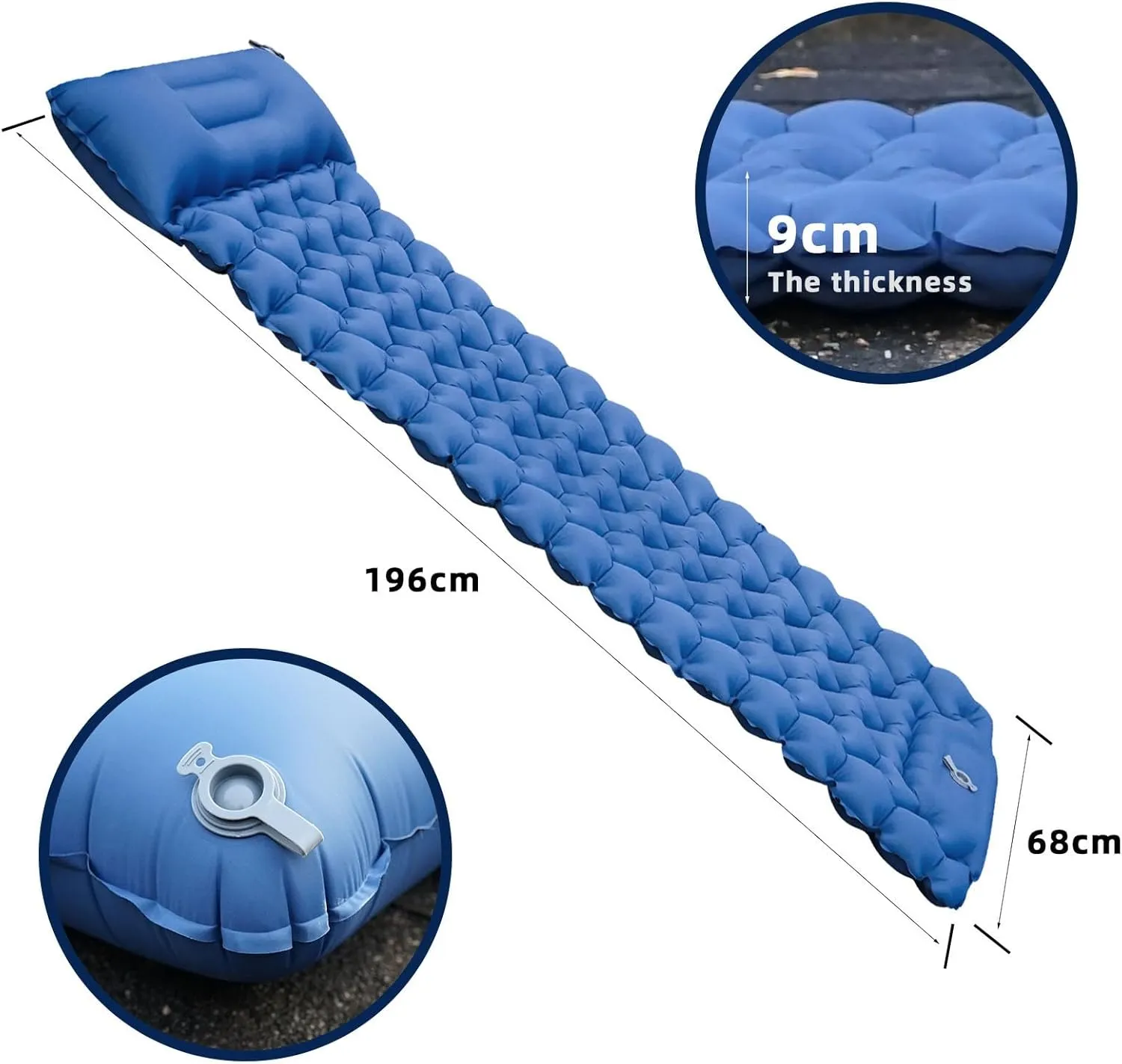 Camping Sleeping Pad, Inflatable Camping Sleeping Mat with Pillow Built-in Foot Press, Lightweight Camping Mattress Pad for Camping Backpacking Hiking Traveling Tent (Blue)