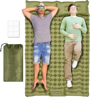 Camping Sleeping Pad, Inflatable Sleeping Mat with Storage Bag, Portable Camping Mat with Pillow Built-in Foot Pump, Double Sleeping Pad for Traveling Outside(Green,Two Persons)
