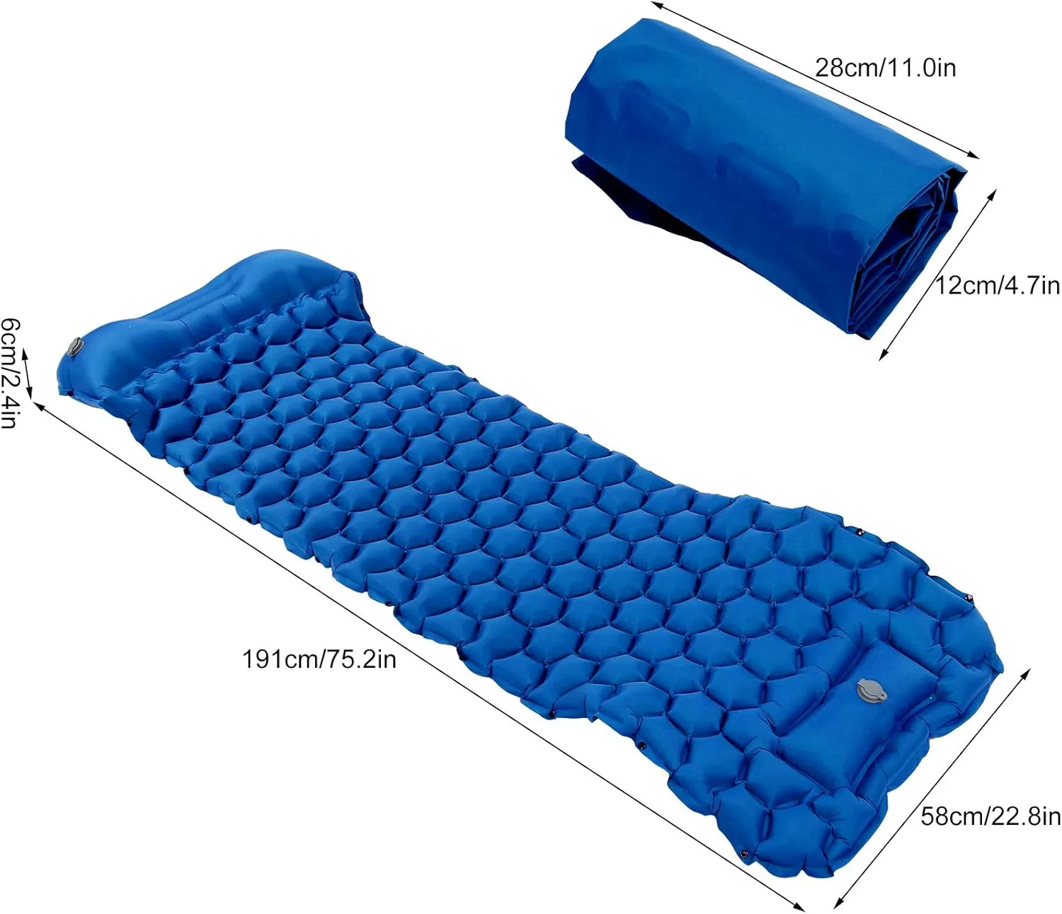 Camping Sleeping Pad Mat, Inflatable Mattress with 2 Way Valve, Sturdy 40D Nylon Fabric, TPU Laminate, Tear, for Tent Hiking Travel (RoyalBlue)