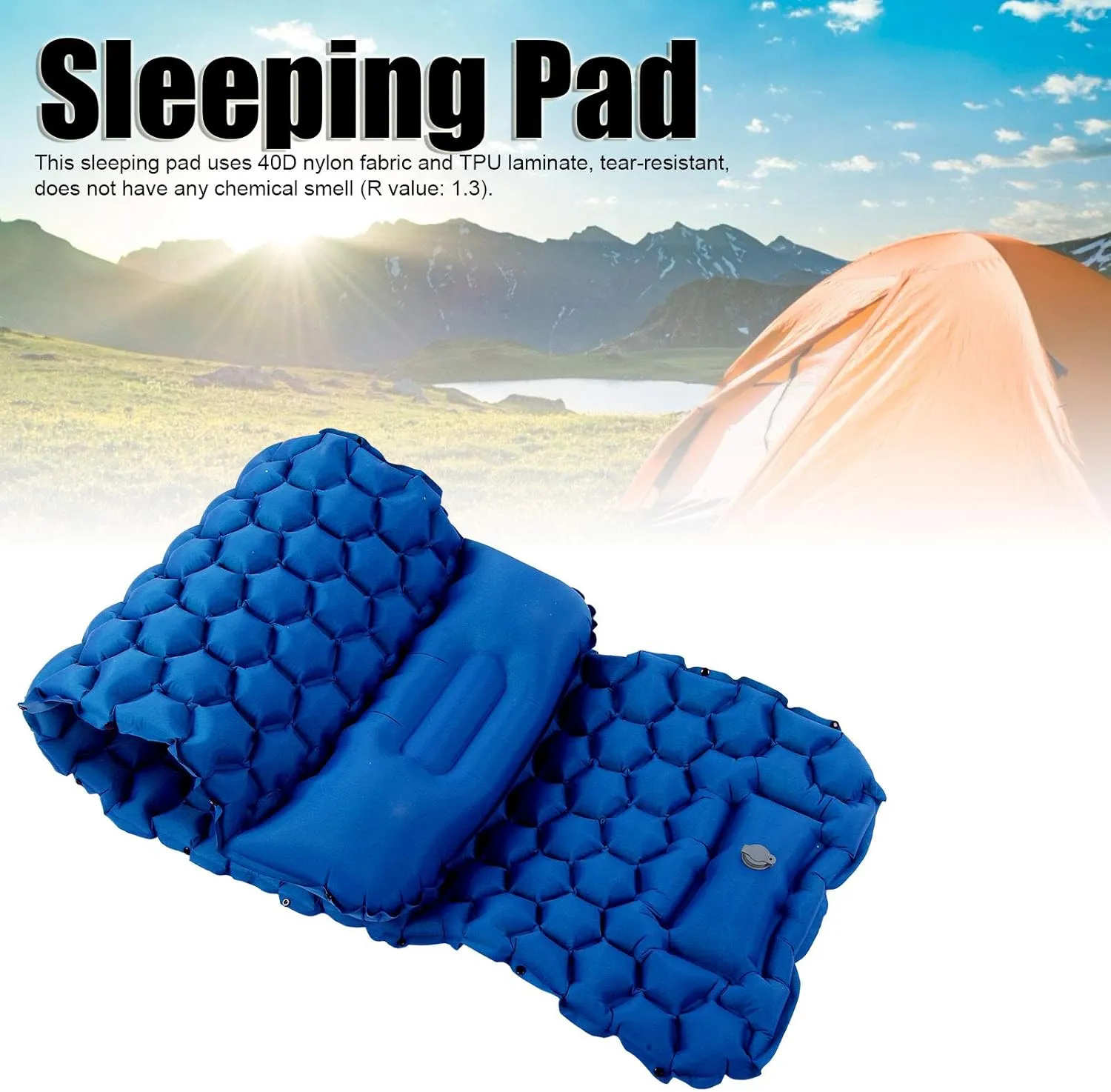 Camping Sleeping Pad Mat, Inflatable Mattress with 2 Way Valve, Sturdy 40D Nylon Fabric, TPU Laminate, Tear, for Tent Hiking Travel (RoyalBlue)