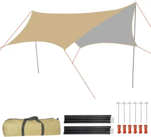 Camping tarp Waterproof, 15x15 ft Hammock Rain Fly, Mutifunctional Tent with Poles, Stakes and Ropes Included Footprint Lightweight Tarp for Camping, Hiking and Survival Shelter