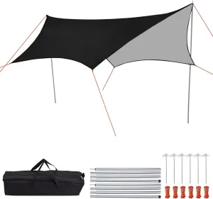 Camping tarp Waterproof, 15x15ft Ultralight Rain Fly with Accessories kit, Lightweight Hammock Rain Fly Sunshade, PU 3000mm, Portable Backpacking Tarp for Outdoor, Traveling, Hilking