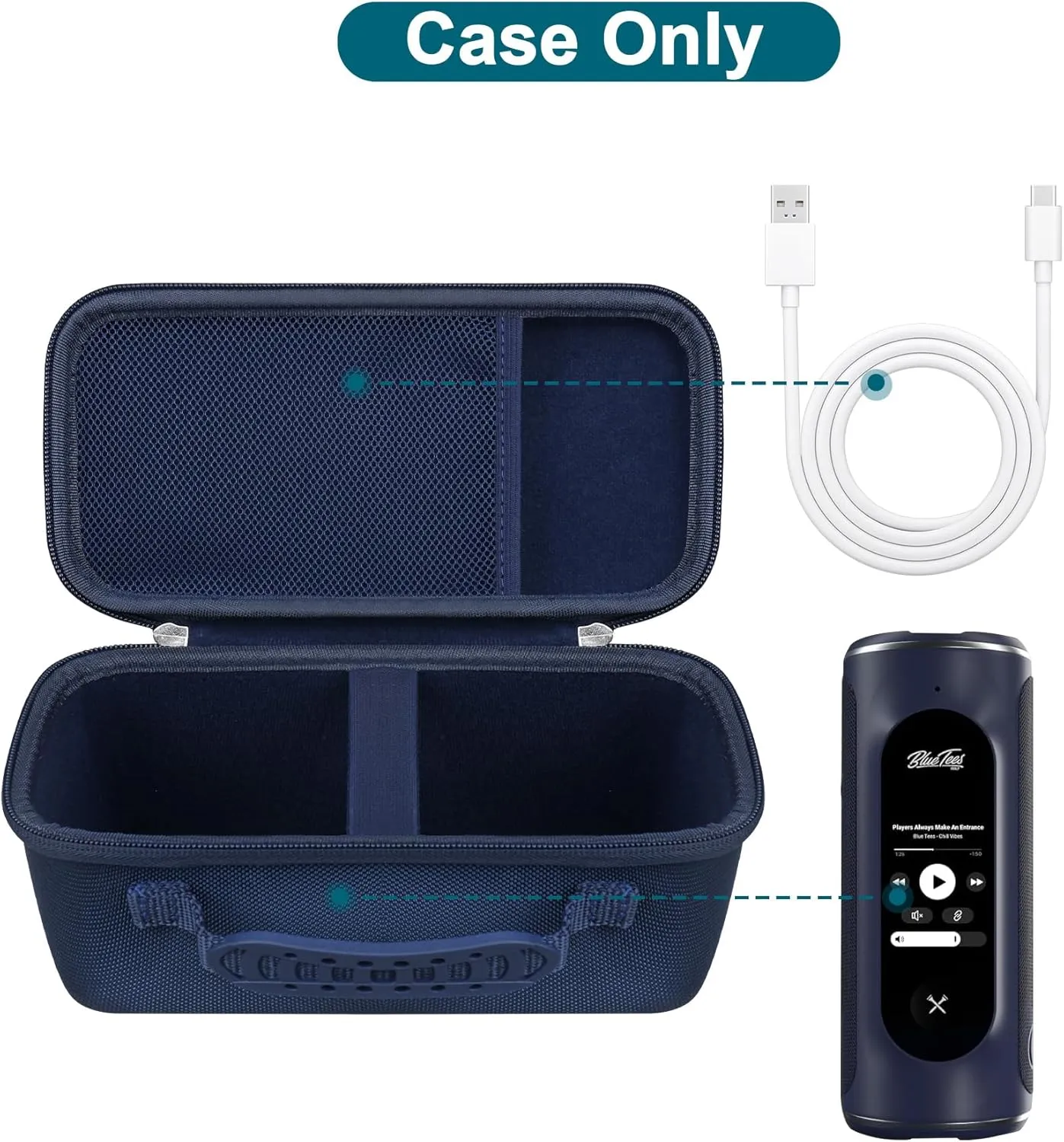 Canboc Carrying Case Blue Tees Golf Player  GPS Speaker with Touch Screen Display, GPS Speaker Player Bag, Mesh Pocket fits Charging Cable, Blue (Case only)