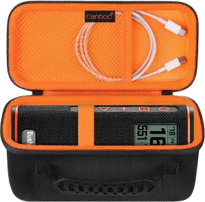 Canboc Hard Carrying Case for Bushnell Wingman View Golf GPS Speaker, Mesh Pocket fits Charging Cords and Accessories, Black Orange