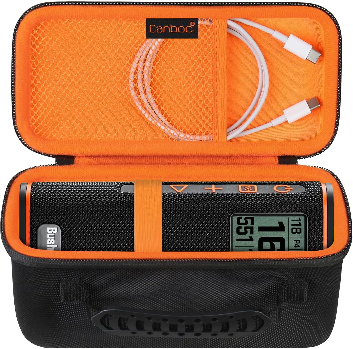 Canboc Hard Carrying Case for Bushnell Wingman View Golf GPS Speaker, Mesh Pocket fits Charging Cords and Accessories, Black Orange