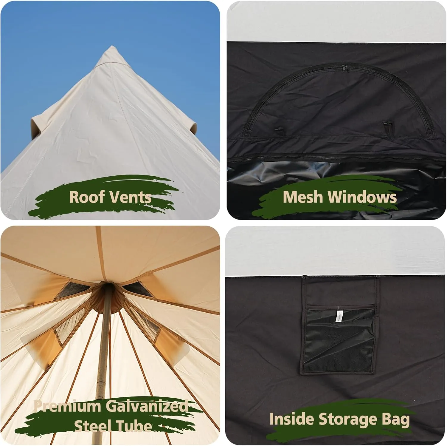 Canvas Tent Bell Tent,Yurt Tent with Stove Jack,4 Season Tent with Zipped Removable Floor,Family Camping Outdoor Hunting Party