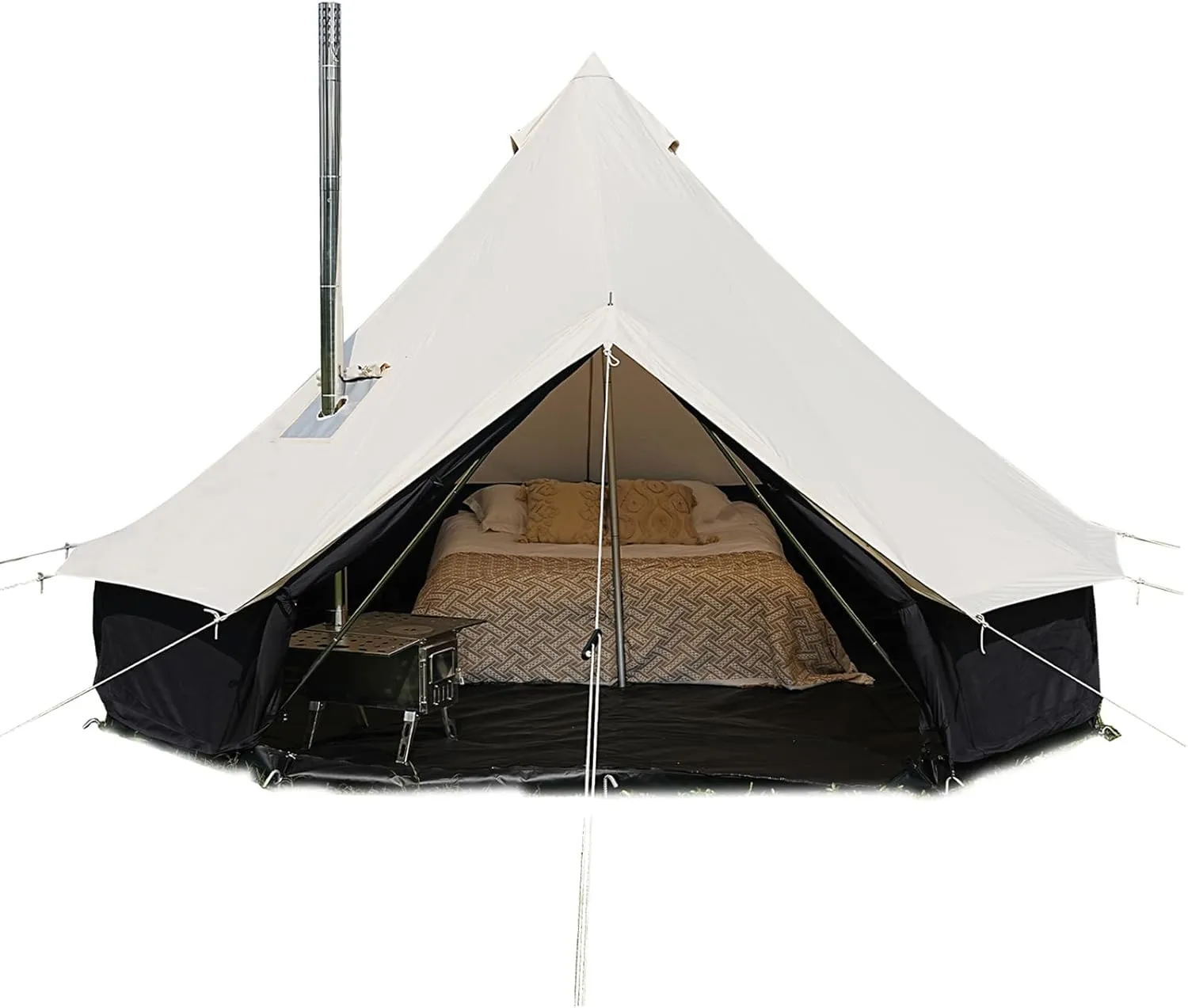 Canvas Tent Bell Tent,Yurt Tent with Stove Jack,4 Season Tent with Zipped Removable Floor,Family Camping Outdoor Hunting Party