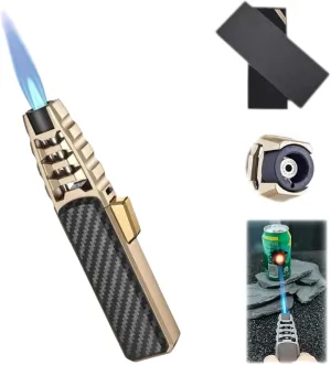 CaperuGreod 2024 New Windproof Straight Torch Blue Flame Lighter, Turbine Jet Lighter Torch Heavy Duty refillable Fluid Multipack, Wind Resistant Lighter Torch (Gift Box Package)(Walnut)