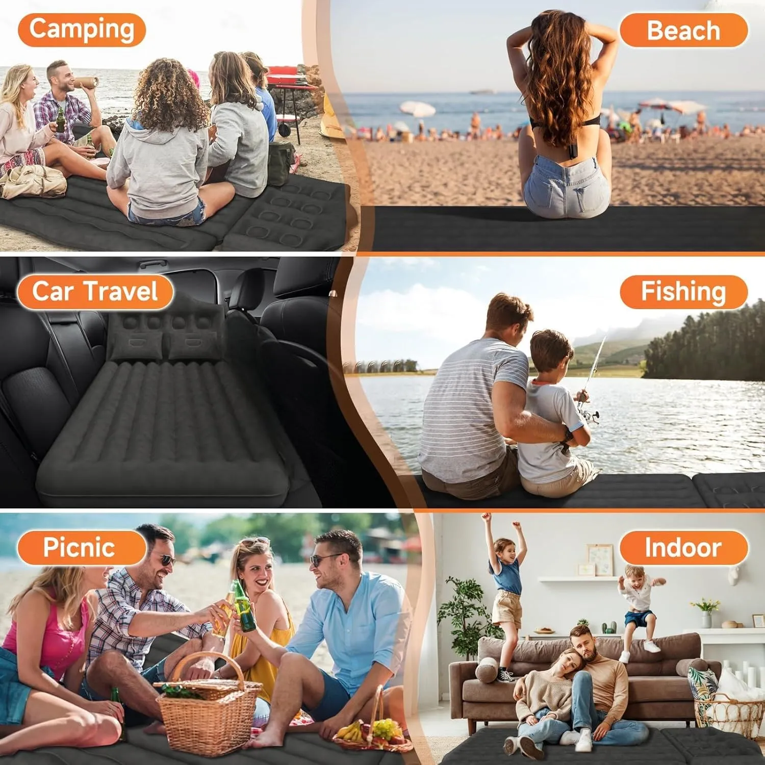 Car Air Mattress for Chevrolet Explorer 2017 2018 2019 2020 2021 2022 2023,Flocking & PVC Thickened Double-Sided Portable Foldable Sleeping Pad Back Seat Trunk Inflatable Electric Pump Pillows