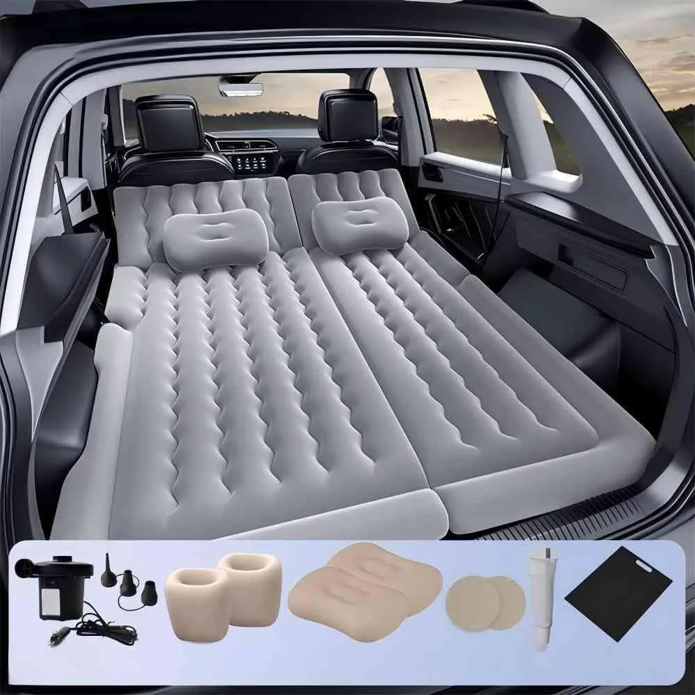 Car Air Mattress for Chevrolet Explorer 2017 2018 2019 2020 2021 2022 2023,Flocking & PVC Thickened Double-Sided Portable Foldable Sleeping Pad Back Seat Trunk Inflatable Electric Pump Pillows