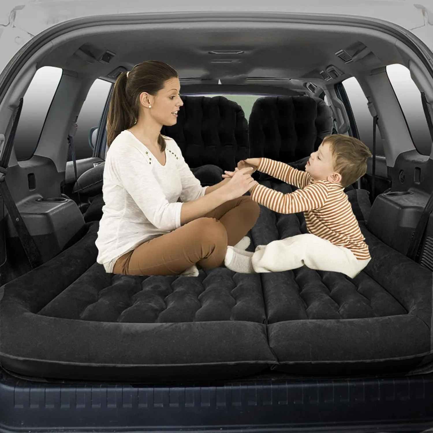 Car Air Mattress for Seat Ibiza 2017 2018 2019 2020 2021 2022 2023 2024, Travel Camping Thickened Portable Inflatable Bed PVC Flocking Trunk Sleeping Mats,Beige