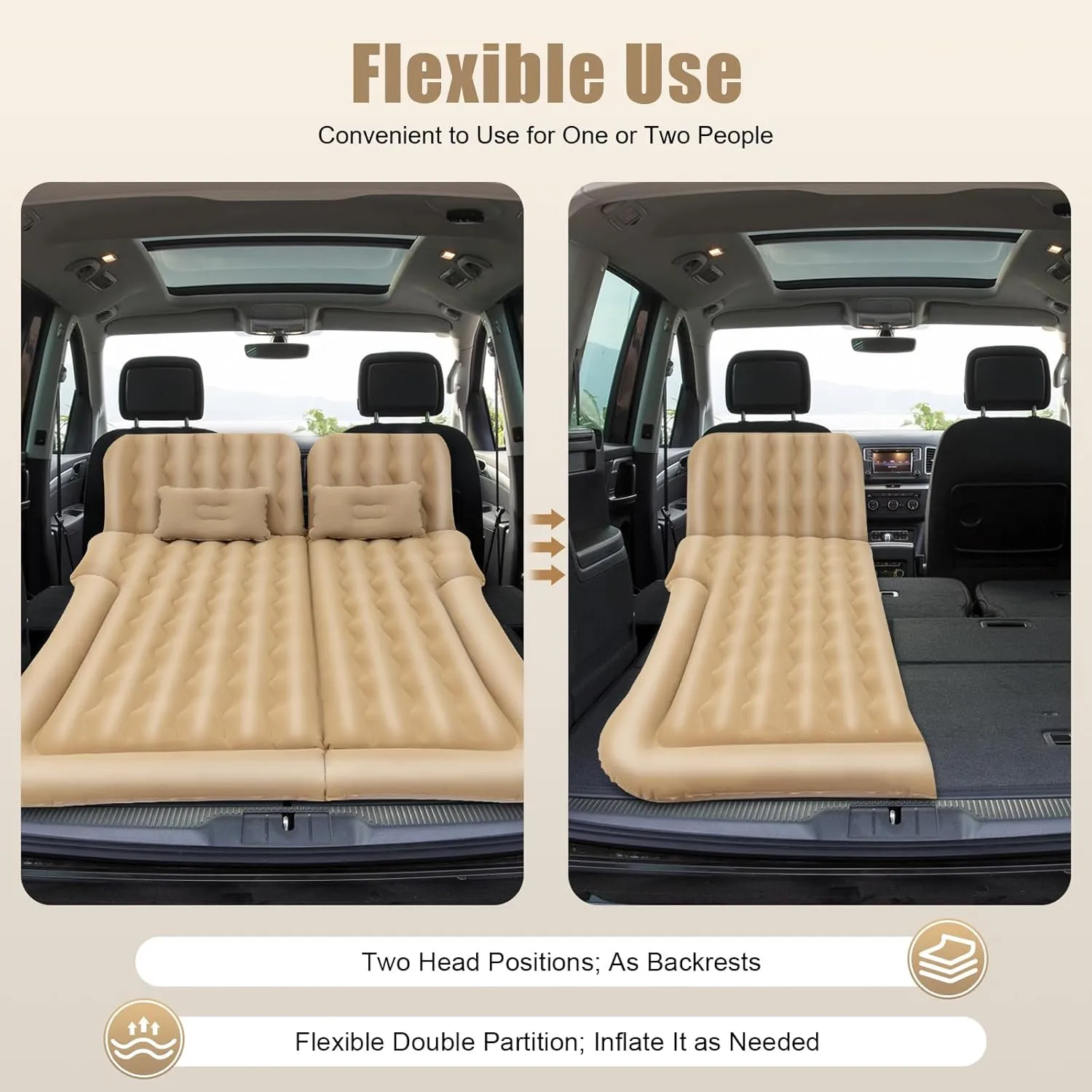 Car Air Mattress SUV Bed - Thickened Inflatable Sleeping Pad with Pump, Quick Inflation Portable for Camping Travel Road Trips