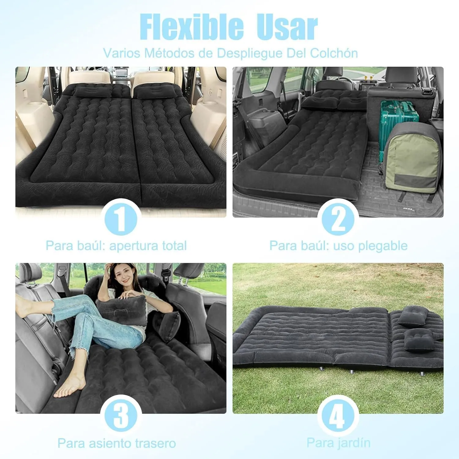 Car Bed for Ford Edge 2007-2020 2021 2022 2023 2024 2025, Portable Folding Double Car Air Mattress Trunk Airbed Sleeping Bed Traveling Car Accessories,Black