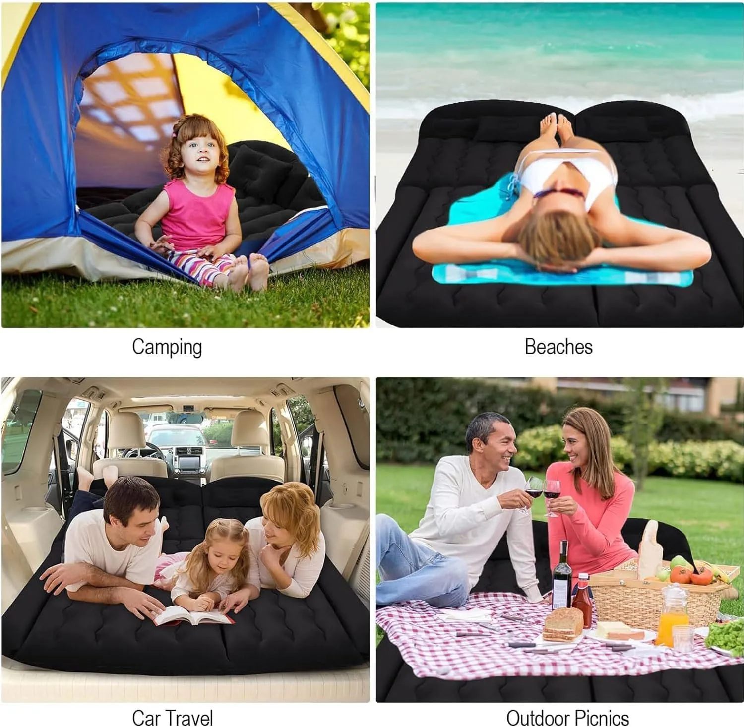 Car Bed for Ford Edge 2007-2020 2021 2022 2023 2024 2025, Portable Folding Double Car Air Mattress Trunk Airbed Sleeping Bed Traveling Car Accessories,Black