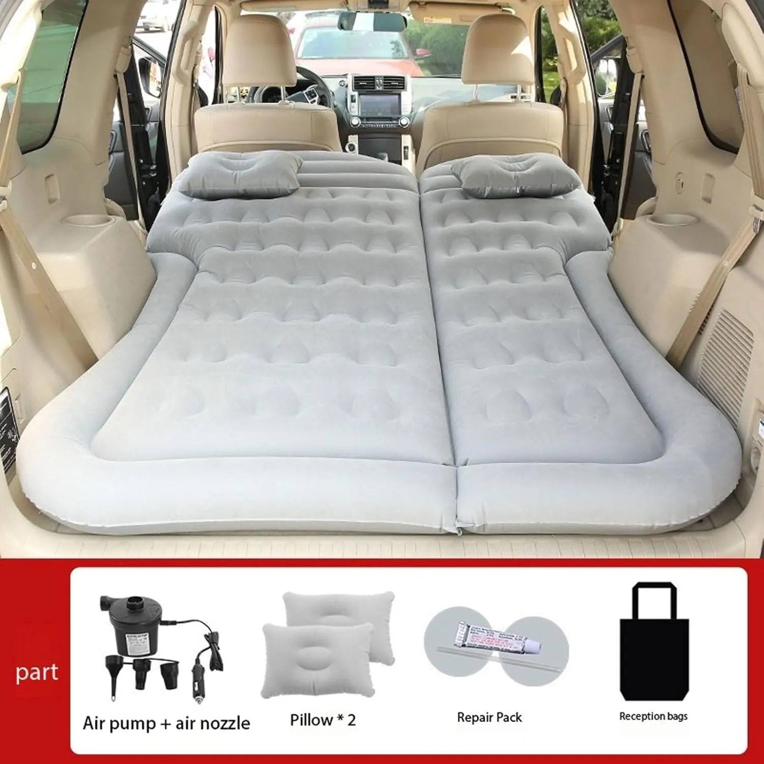 Car Mattress for Dodge Durango 2004-2018 2019 2020 2021 2022 2023 2024, Portable Multifunctiona Outdoor Travel Nflatable Bed with Air Pump and Storage Bag Accessories,Grey