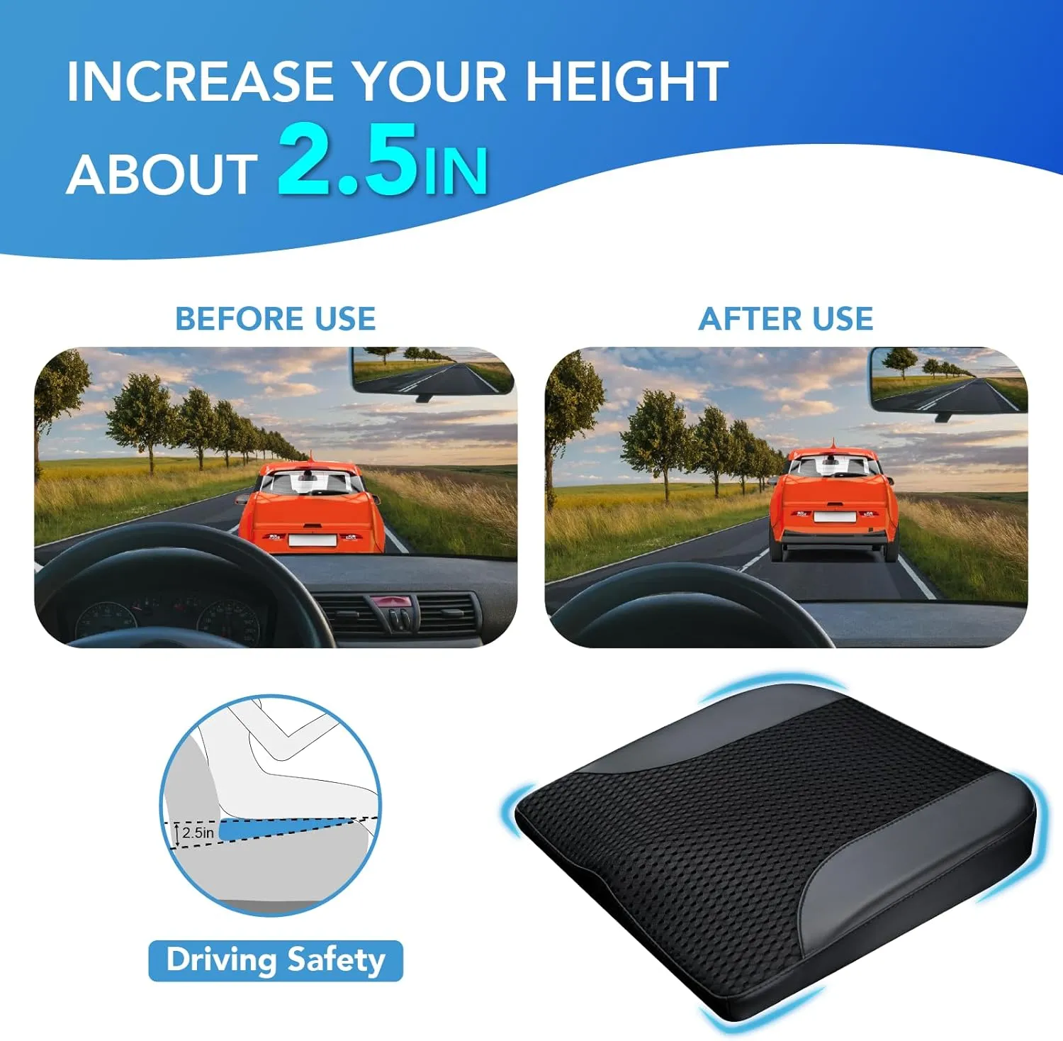 Car Seat Cushion: Comfortable Memory Foam Car Seat Cushion for Driving - for Sciatica-Tailobone Pain Relief - Seat Cushion for Car-Truck, Office, Wheelchair - Black
