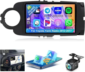Car Stereo Radio for Toyota Yaris 2012-2017, 9inch IPS Touchscreen Radio,Wireless CarPlay Andriod Auto Bluetooth WiFi GPS in Dash 2 64G   AHD Backup Camera