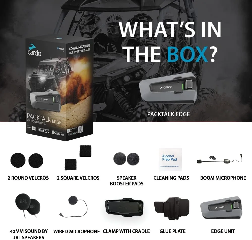 Cardo PACKTALK Edge Off-Road Vehicles ORV, Snowmobile, Side x Side, ATV Communication for Every Terrain - Dual Pack, Black