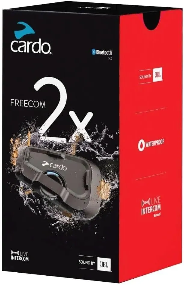 Cardo Systems FREECOM 2X Motorcycle 2-Way Bluetooth Communication System Headset - Black, Single Pack
