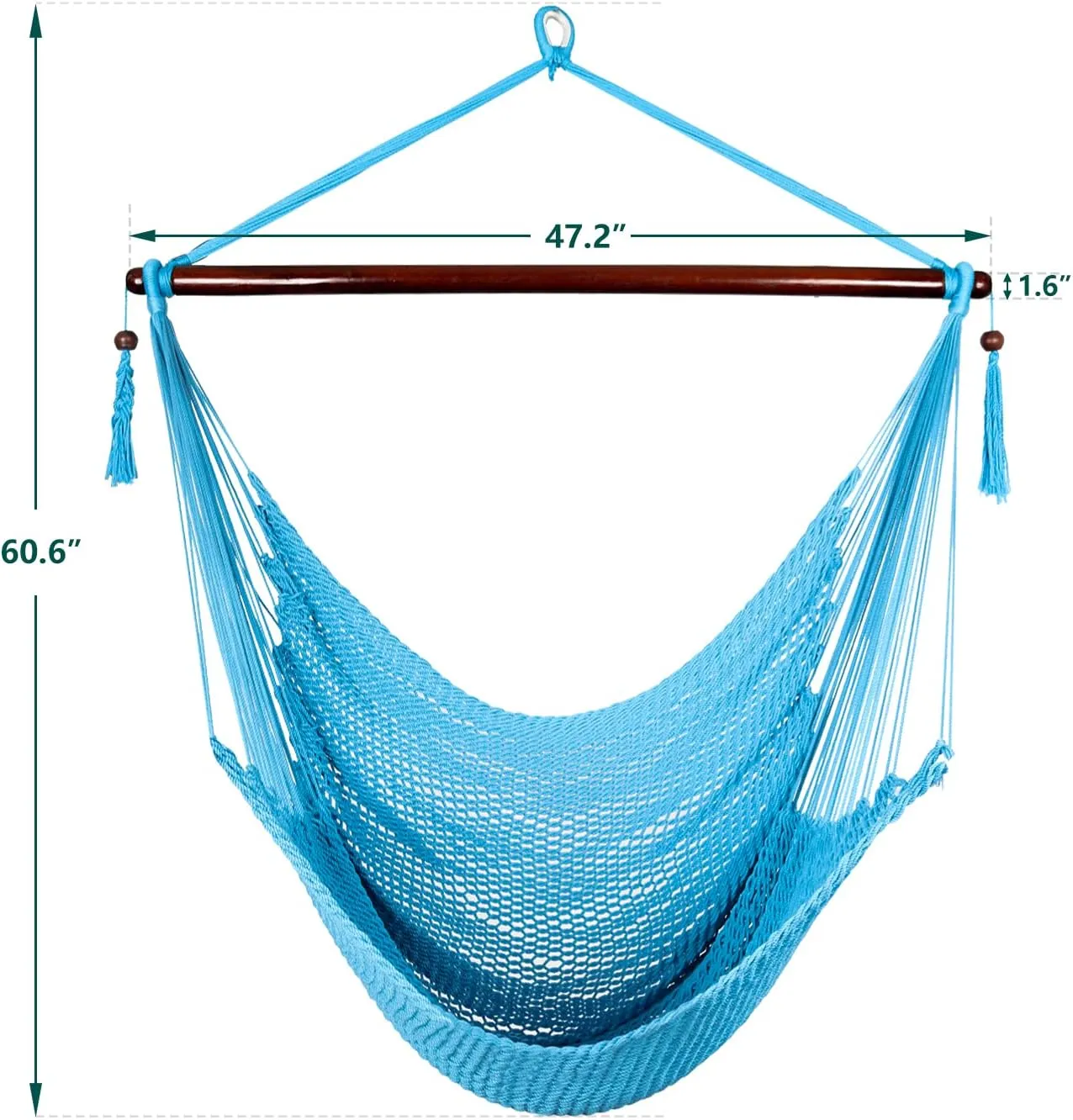 Caribbean Hammock Swing Chair with Spreader Bar, Large Hammock Chair, Hand Craft Rope Hanging Chair Outdoor, Indoor, Bedroom, 330 LBS Weight Capacity, Blue