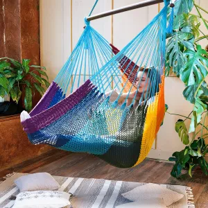 Caribbean Hammock Swing Chair with Spreader Bar, Large Hammock Chair, Hand Craft Rope Hanging Chair Outdoor, Indoor, Bedroom, 330 LBS Weight Capacity, Rainbow