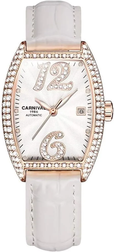 Carnival Women's Automatic Mechanical Watch Tonneau with Leather Band