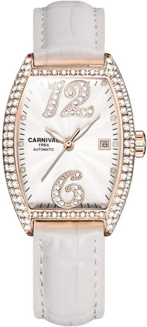 Carnival Women's Automatic Mechanical Watch Tonneau with Leather Band