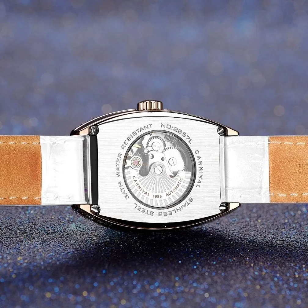 Carnival Women's Automatic Mechanical Watch Tonneau with Leather Band