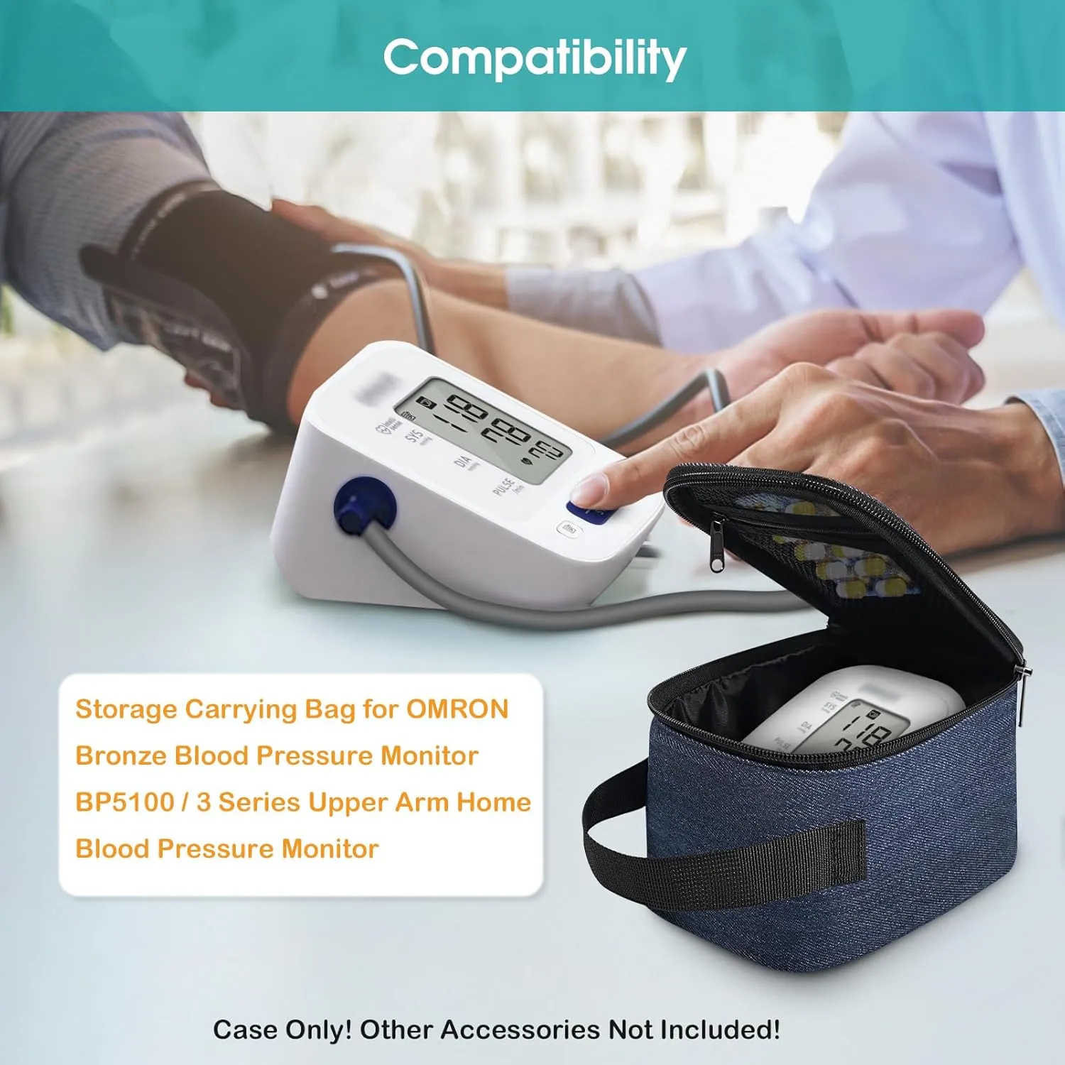 Carrying Case Compatible with OMRON Blood Pressure Monitor Bronze BP5100 / Upper Arm 3 Series Home Blood Pressure Monitor, Portable Storage Organizer Bag with Handle (Bag Only) Navy