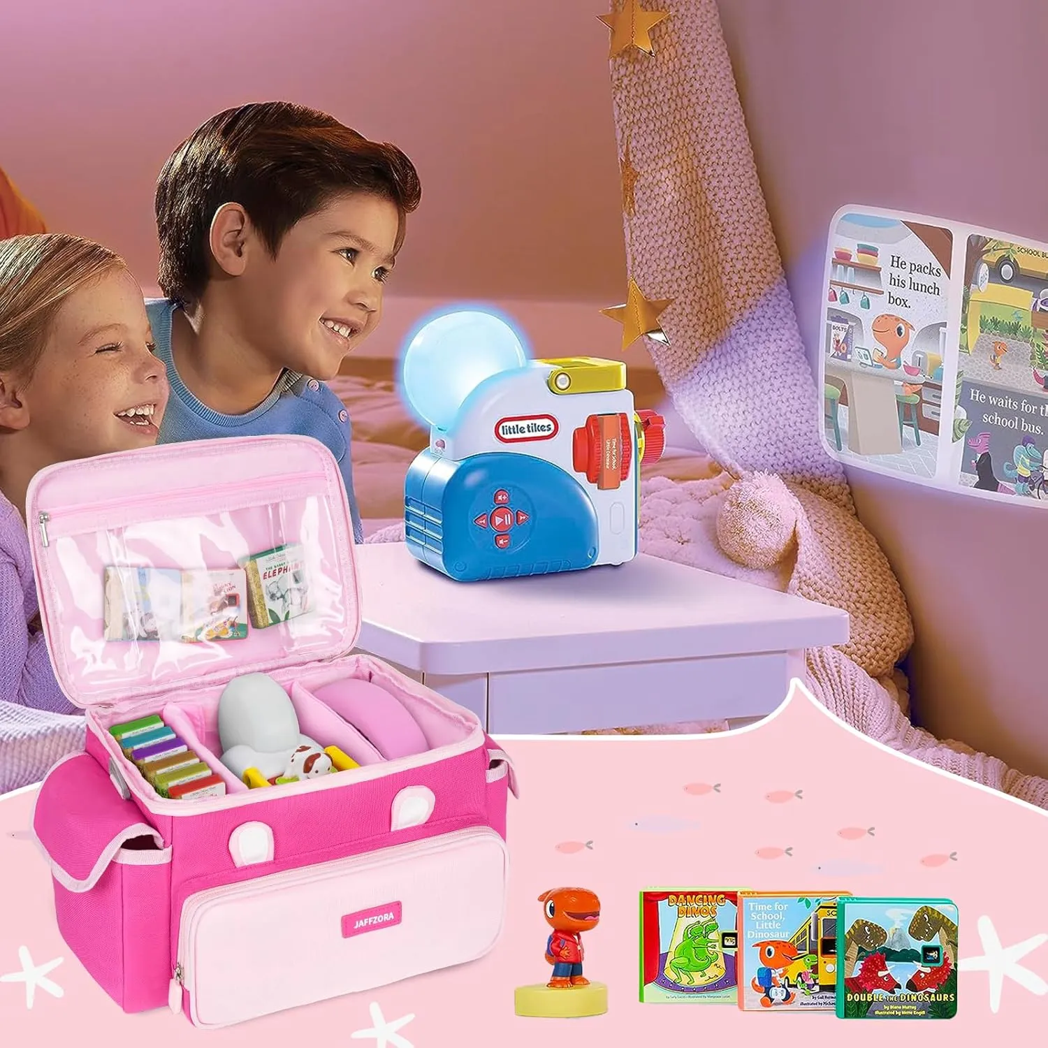 Carrying Case Fit for Little Tikes Story Dream Machine Books Starter Set, Cute Storage Bag Compatible with Toniebox, Storypod Audio Player and Accessories, Pink (Bag Only)