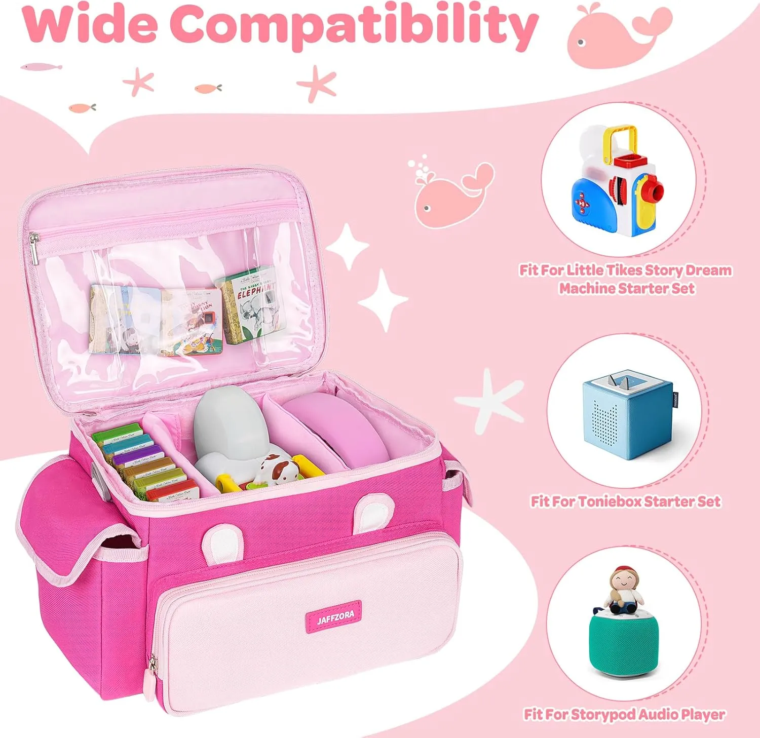Carrying Case Fit for Little Tikes Story Dream Machine Books Starter Set, Cute Storage Bag Compatible with Toniebox, Storypod Audio Player and Accessories, Pink (Bag Only)
