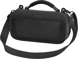 Case Compatible with Bose SoundLink Max Portable Speaker, Silicone Cover Pouch Bag with Travel Carrying Shoulder Strap, Ideal for Mountaineering, Hiking, and Outdoor (Black)
