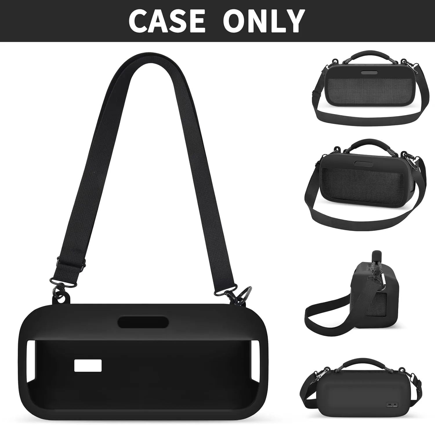 Case Compatible with Bose SoundLink Max Portable Speaker, Silicone Cover Pouch Bag with Travel Carrying Shoulder Strap, Ideal for Mountaineering, Hiking, and Outdoor (Black)