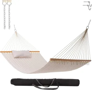 Castaway Living Large 11.5 ft Natural Solid Polyester Quilted Hammock with Pillow, Storage Bag, Extension Chains & Tree Hooks Included, 350 Pound Weight Capacity, Perfect for Any Outdoor Space