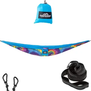Castaway Travel Hammocks Double Tie Dye Camping Hammock with 2 Tree Straps, Triple Stitched Durable Nylon Material, Compact Design for Backpacking, Travel, Beach, Backyard, Patio, Hiking
