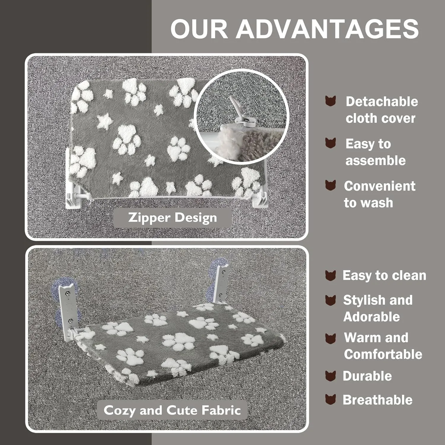 Cat Window Perch, Foldable Cat Window Hammock with Cute 3D Textured Flower Cover, Breathable Mesh Cover and Strong Suction Cups, Cordless Window Seat Bed for Indoor Cats (Grey, Medium)