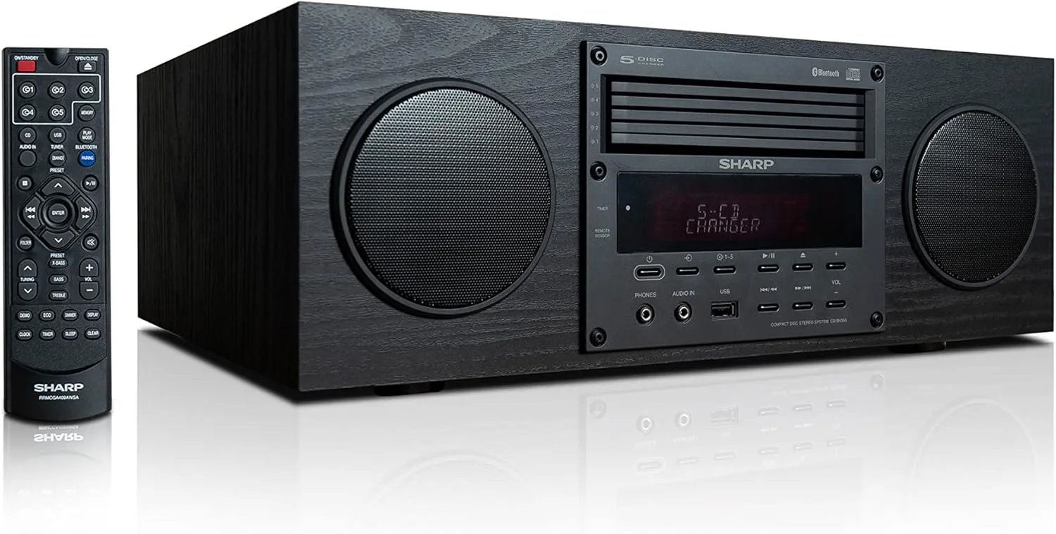 CD-BH350 Micro Audio Component System with 5 CD Changer, Bluetooth, FM Radio & USB Playback - 50 Watts RMS